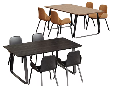 Modern Table and Chair Set with Dark Light Table Tops and Orange Black Chairs 3d model