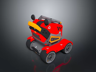 Red Toy Tank With Gray Yellow Accents Modern Detailed Design Sturdy Wheels Structure 3d model