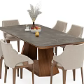 Modern Dining Table Set With Fabric Chairs Marble Tabletop And Fruit Decoration 3d model