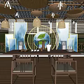 Elegant Teahouse Interior Featuring Wooden Tables Bamboo Lanterns Screens Tea Sets And Mountain Views