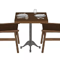 Square Wooden Dining Table Set With Two Chairs Metal Legs And Tableware 3d model