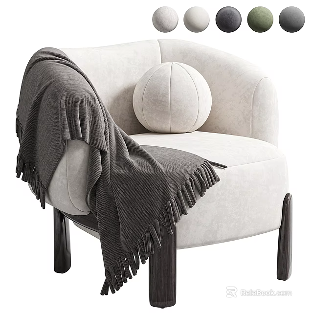 Modern Beige Single Sofa With Gray Blanket Round Cushion And Dark Legs 3d model 