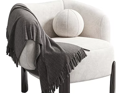 Modern Beige Single Sofa With Gray Blanket Round Cushion And Dark Legs 3d model