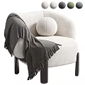 Modern Beige Single Sofa With Gray Blanket Round Cushion And Dark Legs