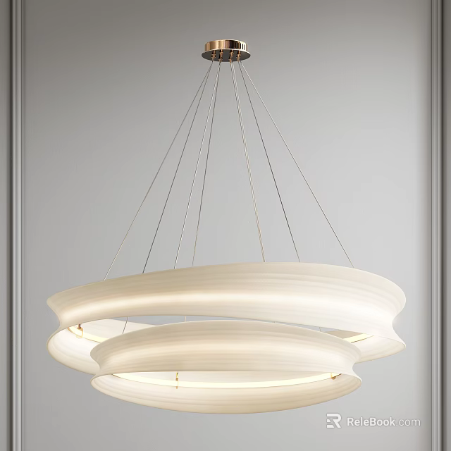 Modern Circular Pendant Light With Multi Layered Ring Design And White Illuminated Shade 3d model 