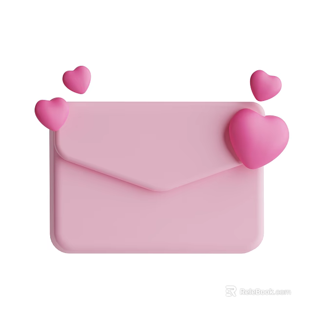 Cute Pink Envelope Shaped Decorative Ornament Set With Heart Decorations 3d model 