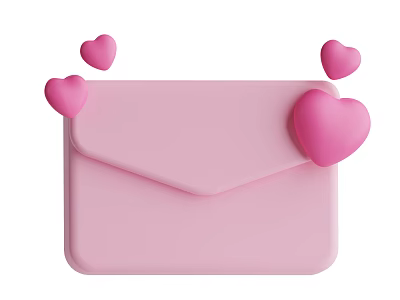 Cute Pink Envelope Shaped Decorative Ornament Set With Heart Decorations 3d model