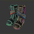 Black Lace Up Military Style Boots With Bullet Belt Decorations And Thick Soles