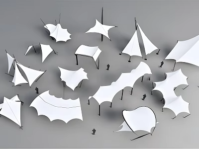 Tensile Membrane Structures With Various Shapes For Architectural Design 3d model