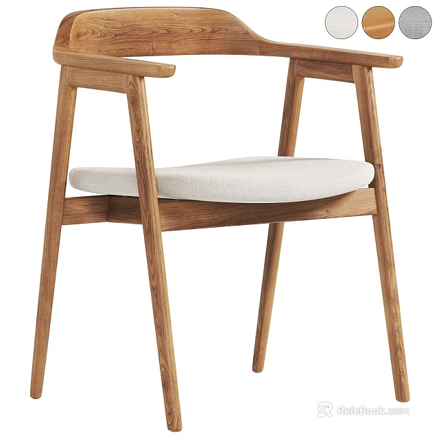 Wooden Dining Chair With Armrests And White Padded Seat For Modern Dining Room 3d model 
