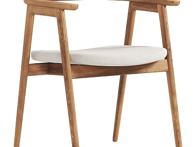 Wooden Dining Chair With Armrests And White Padded Seat For Modern Dining Room 3d model