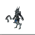 Armored Warrior Character Holding Battle Axe In Ancient Architecture With Blue Magical Glow