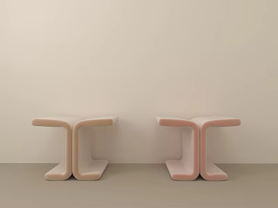 Two T Shaped Pink And Beige Stools Against Light Wall On Light Floor 3d model