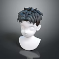 White Bust Head Model With Dark Layered Hair And Simple Outlined Facial Features