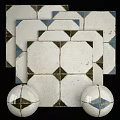 Floor Tiles With Geometric Patterns And Blue Brown White Tones 3d model