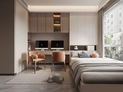 Modern Tatami Bedroom Desk Children's Room Dressing Table Study Writing Desk Bedroom Wardrobe Simple 3d model