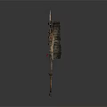 Traditional Handcrafted Tool Featuring Long Wooden Pole Netted Section And Ornate Details