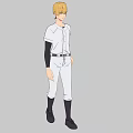 Blonde Man in White Baseball Uniform with Black Long Sleeves Standing Against Gray Background