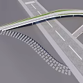 Modern Curved Landscape Bridge With Green Top Over Intersecting Roads And Unique Design