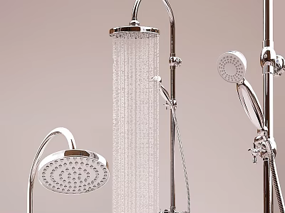 Modern Bathtub With Multiple Chrome Shower Heads And Flowing Water 3d model