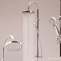 Modern Bathtub With Multiple Chrome Shower Heads And Flowing Water