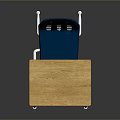 Wooden Top Student Desk With Blue Chair And Metal Frame Book Basket