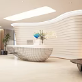 Modern Elegant Curved Bank Reception Desk With Cozy Warm Decoration In Bright Spacious Office Lobby