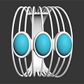 Fashion Silver Metal Bracelet With Multiple Wire Strands And Three Turquoise Stones