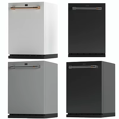 Sleek Modern Kitchen Appliances Featuring White Black And Gray Refrigerator Units 3d model