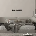 Poliform Modern Double Bed With Upholstered Headboard Pillows And Side Nightstands 3d model
