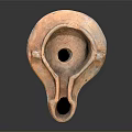 Ancient Terracotta Oil Lamp With Rough Surface Texture And Two Holes 3d model