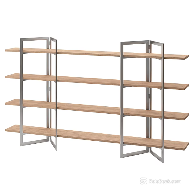 Modern Storage Shelf with Wooden Shelves and Metal Frame Multiple Tiers for Home Use 3d model 
