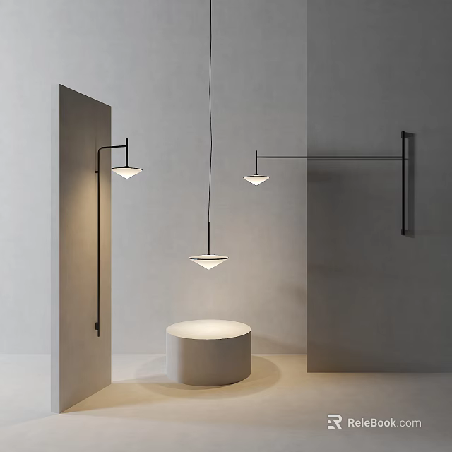 Modern Minimalist Lighting Combination With Pendant And Wall Lights In Gray Interior 3d model 