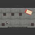 Bar Stools And Red Cart Furniture In Exhibition Stand With Brick Wall