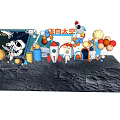Space Themed Decorations With Rocket Astronaut Balloons And Planets 3d model