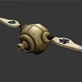 Beige And Brown Mechanical Device With Rotating Blades And Black Symbols Design