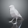 White Low Poly Bird Sculpture With Geometric Polygonal Design On Dark Reflective Surface