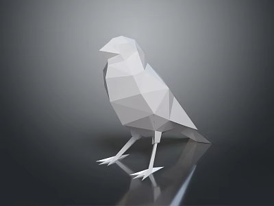 White Low Poly Bird Sculpture With Geometric Polygonal Design On Dark Reflective Surface 3d model
