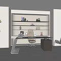 Modern Office Interior With Floating Shelves Work Desk Chair And Potted Plants