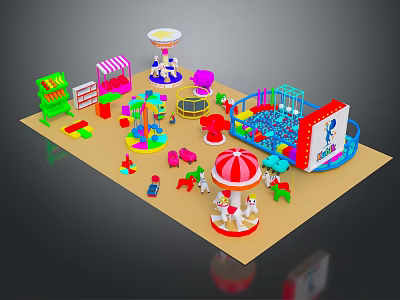 Vibrant Cartoon Playground Scene With Carousel Swings Slide And Colorful Play Structures 3d model
