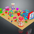 Vibrant Cartoon Playground Scene With Carousel Swings Slide And Colorful Play Structures