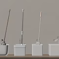 Home Bathroom Cleaning Tools Storage Set With Four White Buckets Mop And Toilet Brush