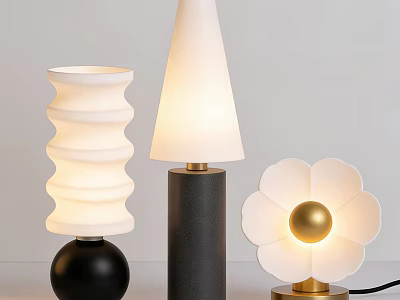 Modern Table Lamps With Spiral Cone And Flower Shaped Designs In White Black Gold 3d model