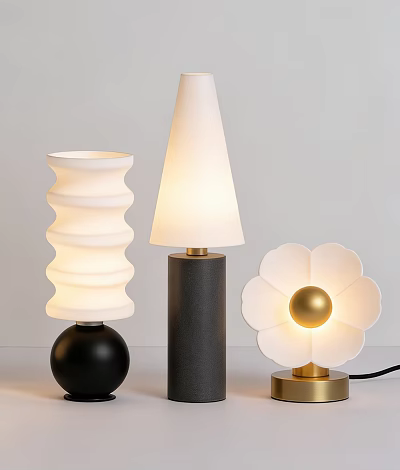 Modern Table Lamps With Spiral Cone And Flower Shaped Designs In White Black Gold 3d model