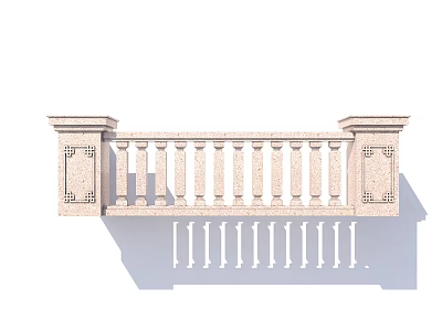 Elegant Traditional Stone Fence With Decorative Columns And Vertical Balusters 3d model