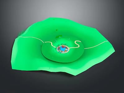 Unique Green Architectural Structure With Circular Central Design And Pathway Elements 3d model
