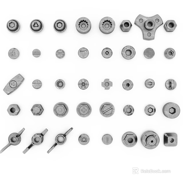 Various Hardware Tools Including Metal Bolts Nuts and Industrial Fastening Parts 3d model 