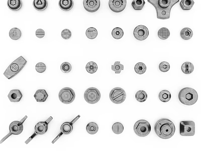 Various Hardware Tools Including Metal Bolts Nuts and Industrial Fastening Parts 3d model