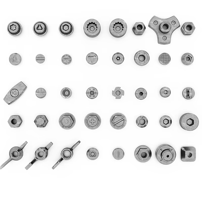 Various Hardware Tools Including Metal Bolts Nuts and Industrial Fastening Parts 3d model