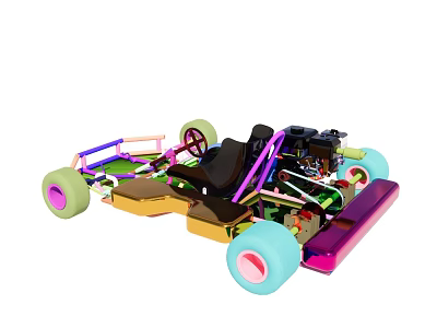 Electric Toy Go Kart With Colorful Wheels Frame Seat And Steering Wheel 3d model